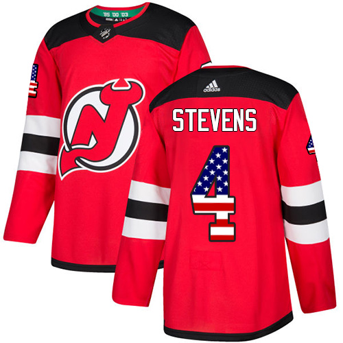 Adidas Devils #4 Scott Stevens Red Home Authentic USA Flag Stitched NHL Jersey - Click Image to Close